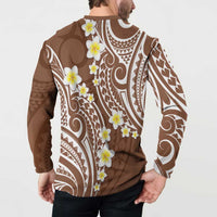 Plumeria With Brown Polynesian Tattoo Pattern Button Sweatshirt LT05 - Polynesian Pride