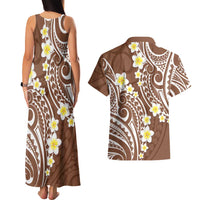 Plumeria With Brown Polynesian Tattoo Pattern Couples Matching Tank Maxi Dress and Hawaiian Shirt LT05 - Polynesian Pride