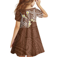 Plumeria With Brown Polynesian Tattoo Pattern Family Matching Long Sleeve Bodycon Dress and Hawaiian Shirt