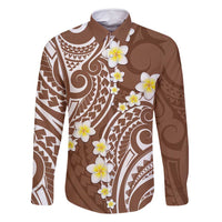 Plumeria With Brown Polynesian Tattoo Pattern Family Matching Summer Maxi Dress and Hawaiian Shirt LT05 Dad's Shirt - Long Sleeve Brown - Polynesian Pride