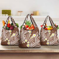Plumeria With Brown Polynesian Tattoo Pattern Grocery Bag LT05 3-pack One Size Brown - Polynesian Pride