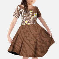 Plumeria With Brown Polynesian Tattoo Pattern Kid Short Sleeve Dress