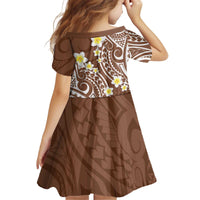 Plumeria With Brown Polynesian Tattoo Pattern Kid Short Sleeve Dress