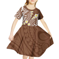 Plumeria With Brown Polynesian Tattoo Pattern Kid Short Sleeve Dress