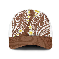Plumeria With Brown Polynesian Tattoo Pattern Mesh Trucker Cap LT05 One Size White Brown - Polynesian Pride