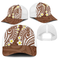 Plumeria With Brown Polynesian Tattoo Pattern Mesh Trucker Cap - Polynesian Pride