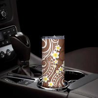 Plumeria With Brown Polynesian Tattoo Pattern Skinny Tumbler LT05 - Polynesian Pride