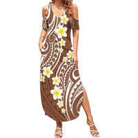 Plumeria With Brown Polynesian Tattoo Pattern Summer Maxi Dress LT05 Women Brown - Polynesian Pride
