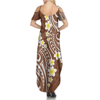 Plumeria With Brown Polynesian Tattoo Pattern Summer Maxi Dress LT05 - Polynesian Pride