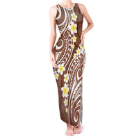 Plumeria With Brown Polynesian Tattoo Pattern Tank Maxi Dress