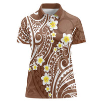 Plumeria With Brown Polynesian Tattoo Pattern Women Polo Shirt LT05 Female Brown - Polynesian Pride