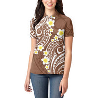 Plumeria With Brown Polynesian Tattoo Pattern Women Polo Shirt LT05 - Polynesian Pride