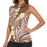 Plumeria With Brown Polynesian Tattoo Pattern Women Sleeveless Polo Shirt
