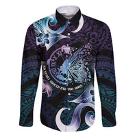 Personalised Polynesia Suicide Prevention Awareness Family Matching Off Shoulder Short Dress and Hawaiian Shirt No Story Should End Too Soon LT05 Dad's Shirt - Long Sleeve Purple - Polynesian Pride