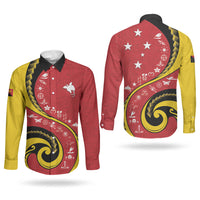 Papua New Guinea Independence Couples Matching Long Sleeve Bodycon Dress and Long Sleeve Button Shirt Special Style Red Version LT05 - Polynesian Pride