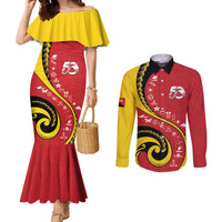 Papua New Guinea Independence Couples Matching Mermaid Dress and Long Sleeve Button Shirt Special Style Red Version LT05 Red - Polynesian Pride