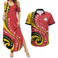 Papua New Guinea Independence Couples Matching Summer Maxi Dress and Hawaiian Shirt Special Style Red Version LT05 Red - Polynesian Pride