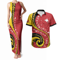 Papua New Guinea Independence Couples Matching Tank Maxi Dress and Hawaiian Shirt Special Style Red Version LT05 Red - Polynesian Pride