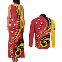 Papua New Guinea Independence Couples Matching Tank Maxi Dress and Long Sleeve Button Shirt Special Style Red Version LT05 - Polynesian Pride