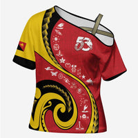 Papua New Guinea Independence Cross Shoulder Shirt Special Style Red Version LT05 Female Red - Polynesian Pride