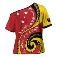 Papua New Guinea Independence Cross Shoulder Shirt Special Style Red Version LT05 - Polynesian Pride