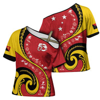Papua New Guinea Independence Cross Shoulder Shirt Special Style Red Version LT05 - Polynesian Pride