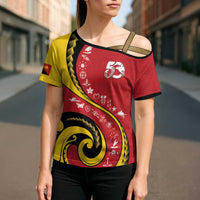 Papua New Guinea Independence Cross Shoulder Shirt Special Style Red Version LT05 - Polynesian Pride