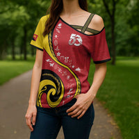 Papua New Guinea Independence Cross Shoulder Shirt Special Style Red Version LT05 - Polynesian Pride