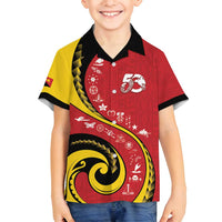Papua New Guinea 50th Independence Anniversary Family Matching Off Shoulder Maxi Dress and Hawaiian Shirt Special Style Red Version - Polynesian Pride