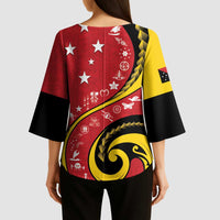 Papua New Guinea Independence Kimono Sleeve Blouse Special Style Red Version LT05 - Polynesian Pride