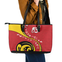 Papua New Guinea 50th Independence Anniversary Leather Tote Bag Special Style Red Version - Polynesian Pride