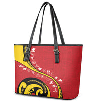 Papua New Guinea Independence Leather Tote Bag Special Style Red Version LT05 - Polynesian Pride