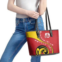 Papua New Guinea Independence Leather Tote Bag Special Style Red Version LT05 - Polynesian Pride