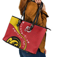 Papua New Guinea Independence Leather Tote Bag Special Style Red Version LT05 - Polynesian Pride