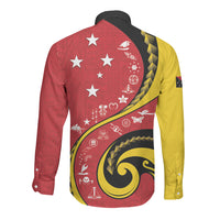 Papua New Guinea 50th Independence Anniversary Long Sleeve Button Shirt Special Style Red Version LT05 - Polynesian Pride