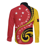 Papua New Guinea 50th Independence Anniversary Long Sleeve Button Shirt Special Style Red Version LT05 - Polynesian Pride