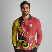 Papua New Guinea 50th Independence Anniversary Long Sleeve Polo Shirt Special Style Red Version LT05 - Polynesian Pride