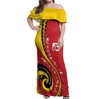 Papua New Guinea 50th Independence Anniversary Off Shoulder Maxi Dress Special Style Red Version LT05 Women Red - Polynesian Pride