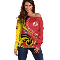 Papua New Guinea 50th Independence Anniversary Off Shoulder Sweater Special Style Red Version LT05 Women Red - Polynesian Pride