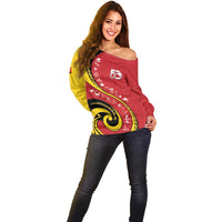 Papua New Guinea 50th Independence Anniversary Off Shoulder Sweater Special Style Red Version LT05 - Polynesian Pride