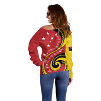 Papua New Guinea 50th Independence Anniversary Off Shoulder Sweater Special Style Red Version LT05 - Polynesian Pride