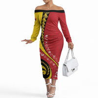 Papua New Guinea 50th Independence Anniversary Off The Shoulder Long Sleeve Dress Special Style Red Version LT05 Women Red - Polynesian Pride