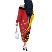 Papua New Guinea 50th Independence Anniversary Off The Shoulder Long Sleeve Dress Special Style Red Version LT05 - Polynesian Pride