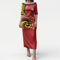Papua New Guinea 50th Independence Anniversary Puletasi Special Style Red Version LT05 Long Dress Red - Polynesian Pride