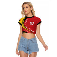 Papua New Guinea 50th Independence Anniversary Raglan Cropped T Shirt Special Style Red Version LT05 Female Red - Polynesian Pride
