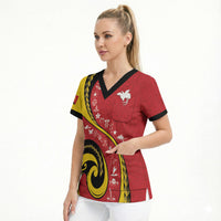 Papua New Guinea Independence Scrub Top Special Style Red Version LT05 - Polynesian Pride