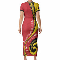 Papua New Guinea 50th Independence Anniversary Short Sleeve Bodycon Dress Special Style Red Version LT05 - Polynesian Pride