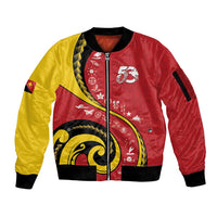 Papua New Guinea 50th Independence Anniversary Sleeve Zip Bomber Jacket Special Style Red Version LT05 Unisex Red - Polynesian Pride