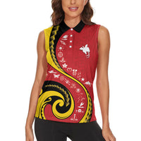 Papua New Guinea 50th Independence Anniversary Women Sleeveless Polo Shirt Special Style Red Version LT05 - Polynesian Pride