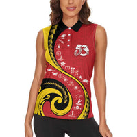 Papua New Guinea 50th Independence Anniversary Women Sleeveless Polo Shirt Special Style Red Version LT05 - Polynesian Pride